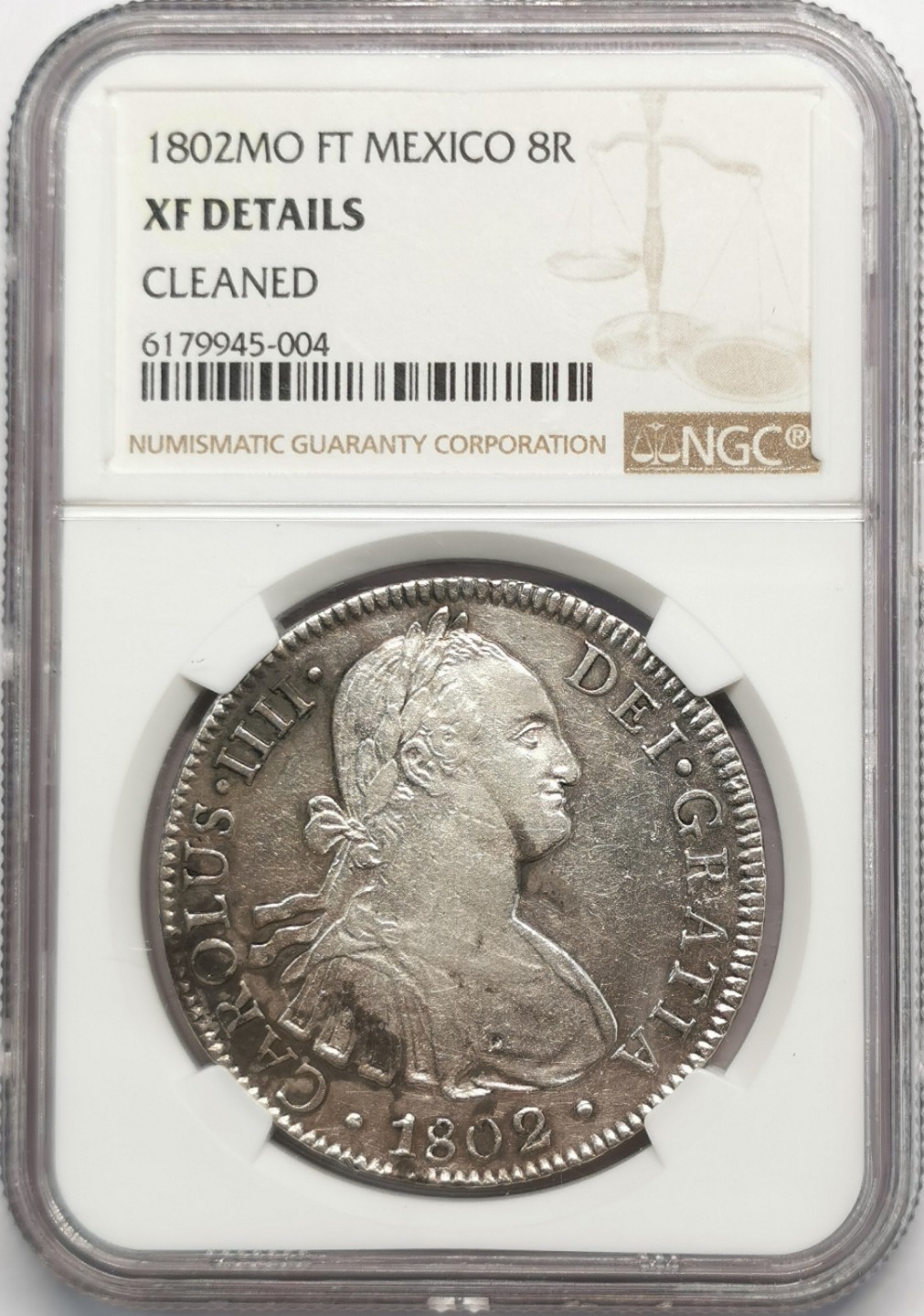 凡希社世界钱币微拍第二百零九期 1802墨西哥卡四双柱NGC-XFD