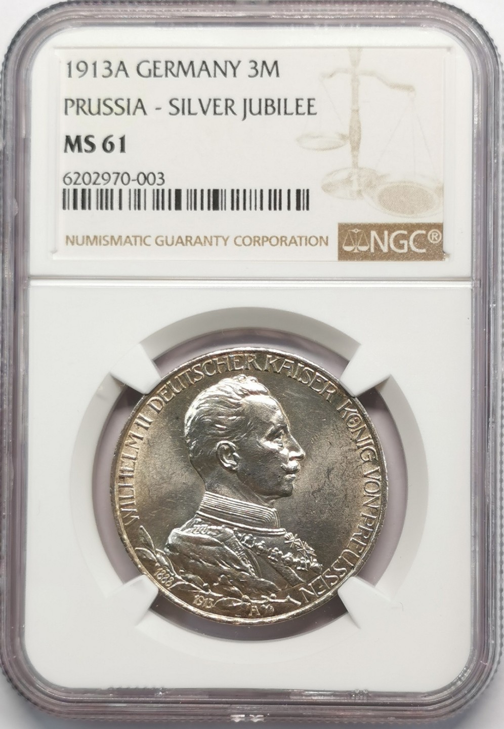 凡希社世界钱币微拍第二百零九期 1913普鲁士3马克NGC-MS61