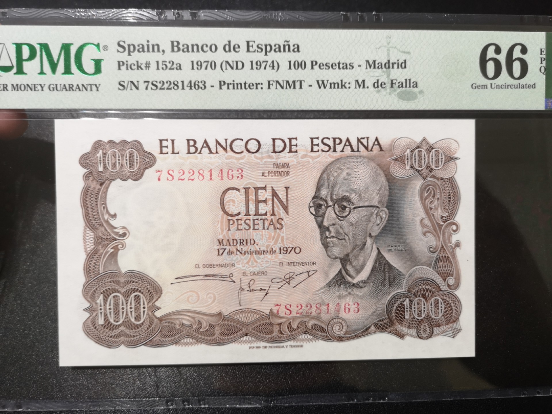 《外钞收藏家》第一百九十八期 1970年西班牙100比塞塔 PMG66