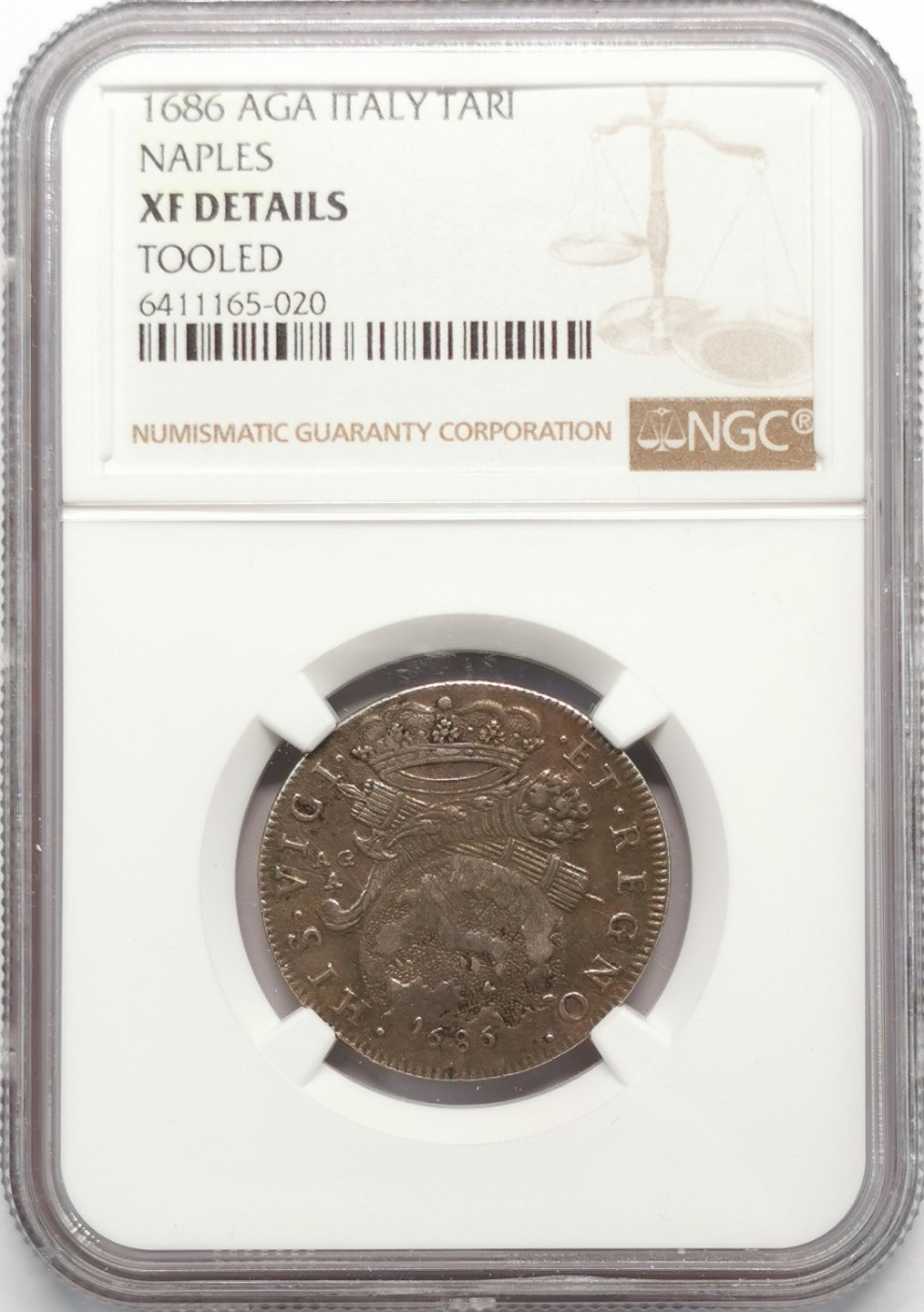 凡希社世界钱币微拍第二百零九期 1686那不勒斯地球TARI银币NGC-XFD