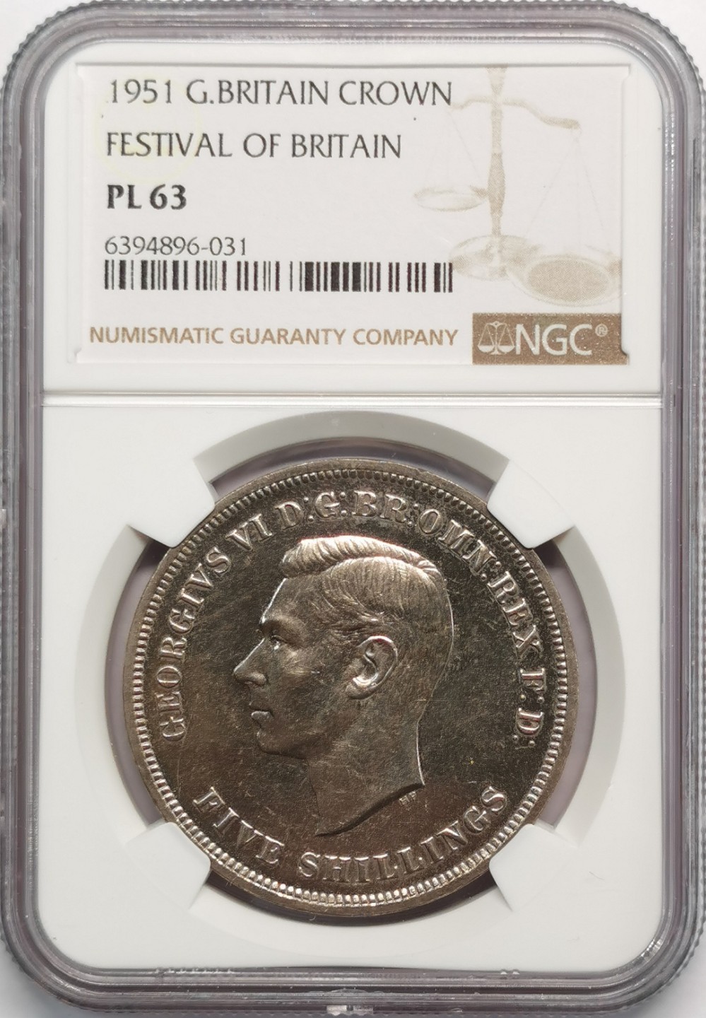 凡希社世界钱币微拍第二百零九期 1951英国乔六马剑镍币NGC-PL63