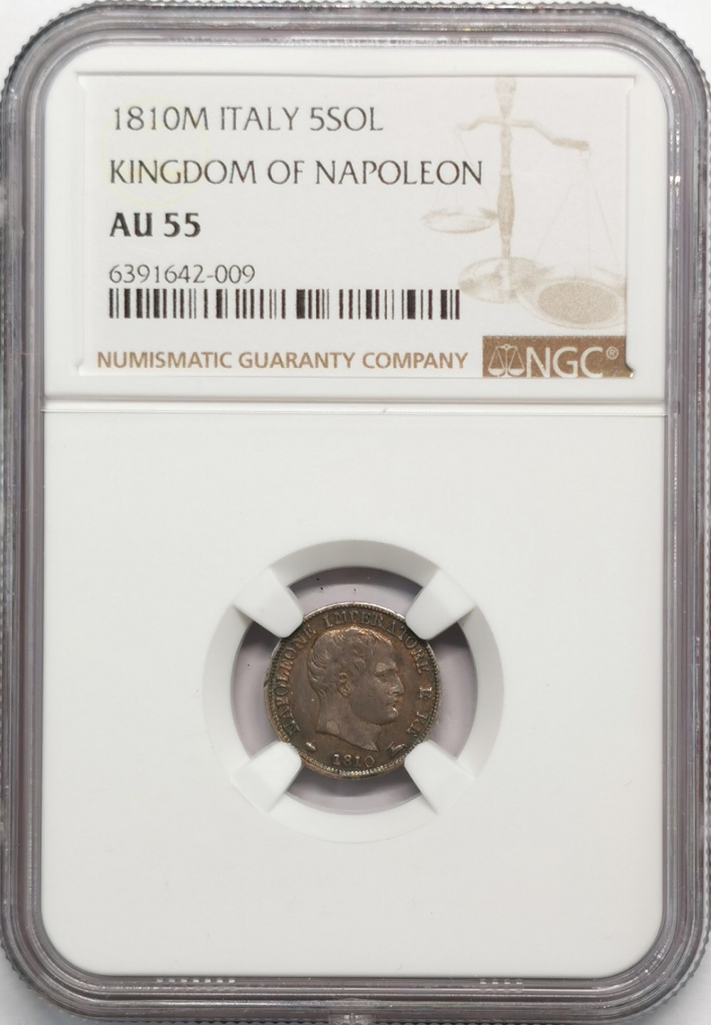 凡希社世界钱币微拍第二百零九期 1810意大利王国拿破仑5S银辅币NGC-AU55