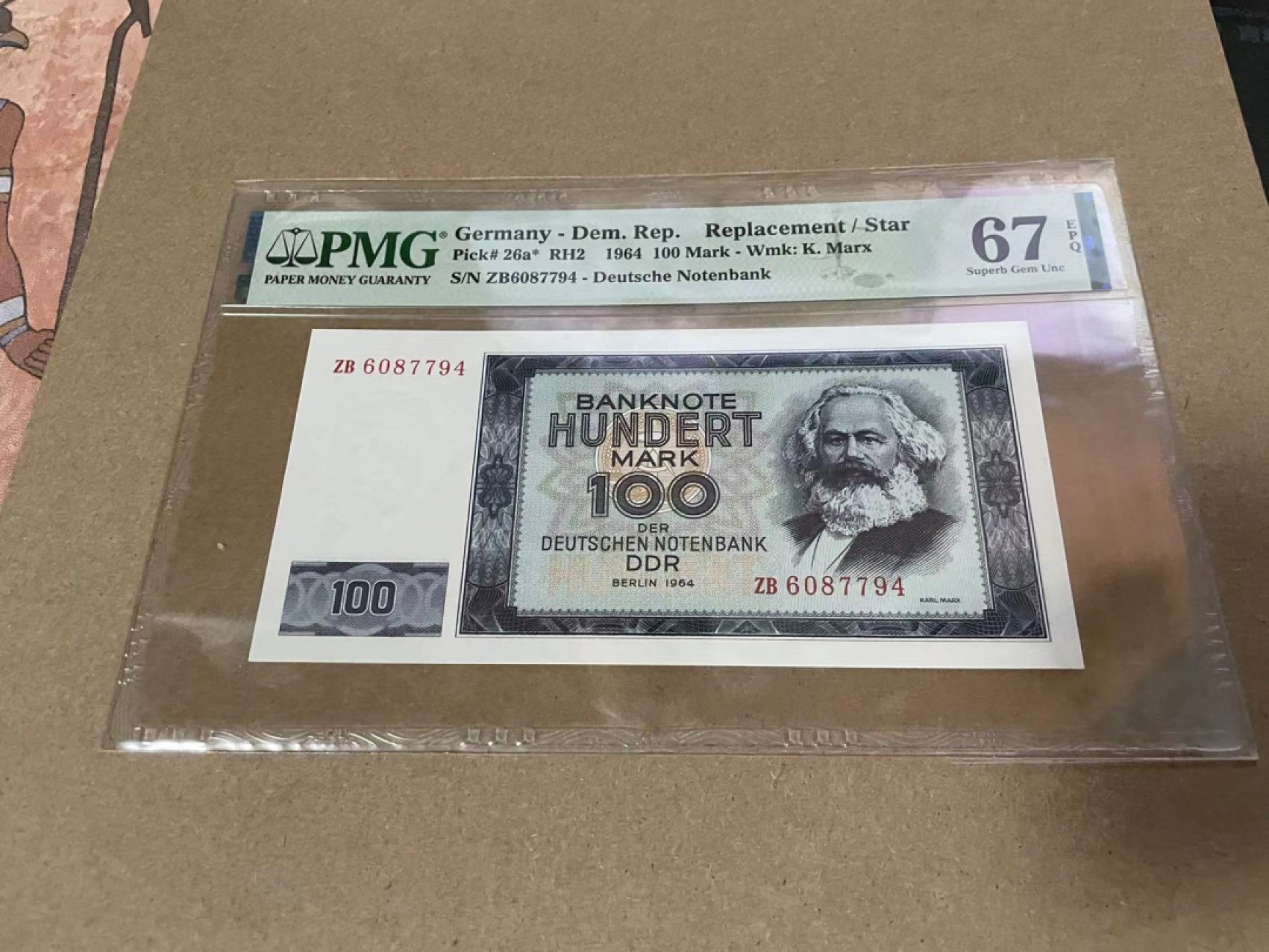 【Blue Auction】✨世界纸币精拍第218期【精】——安彻尔和安娜 【补号】德国  1964年100马克 PMG67EPQ 马克思