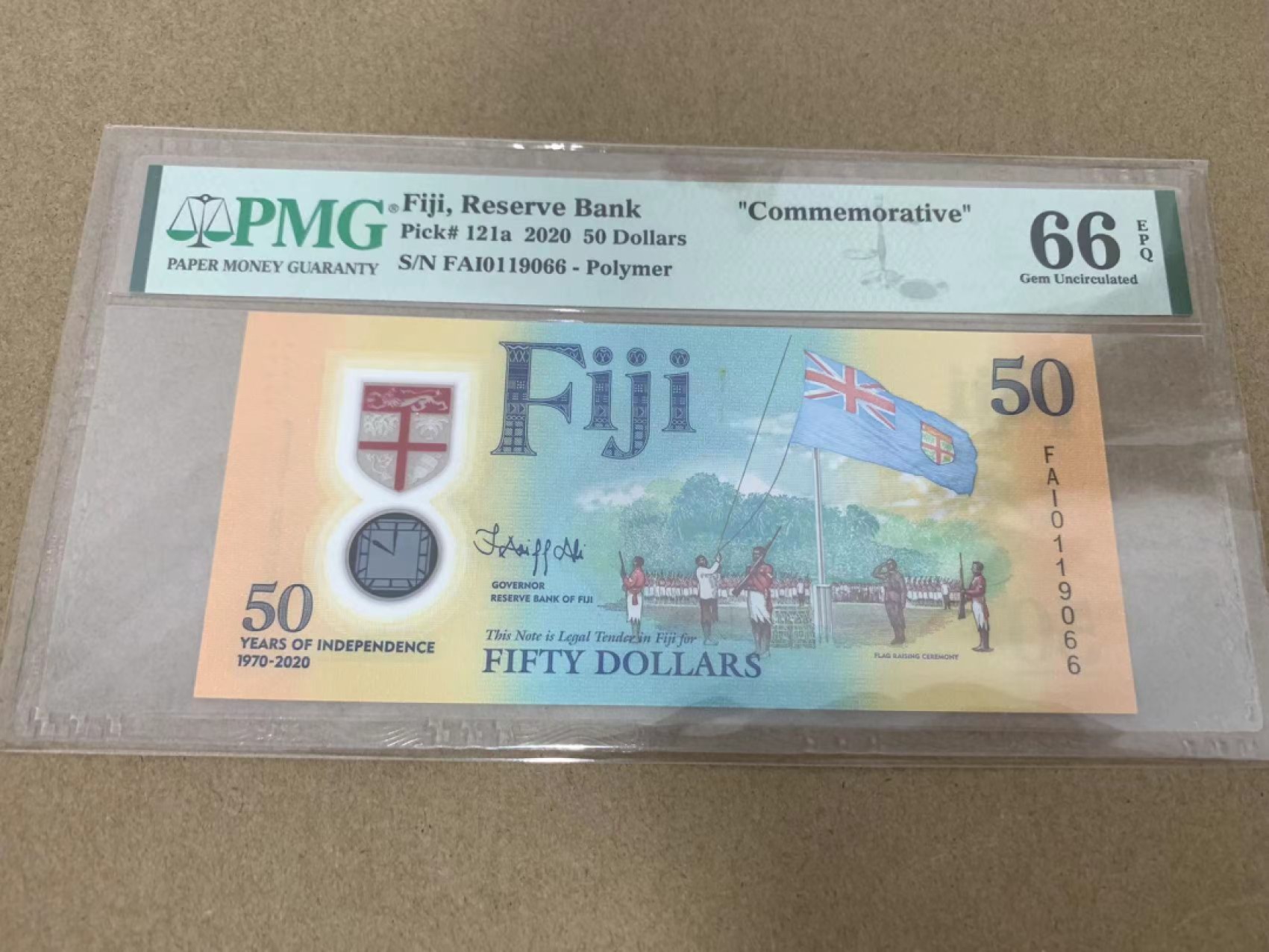 【Blue Auction】✨世界纸币精拍第218期【精】——安彻尔和安娜 【倒置号 无47】斐济 2020年50元 PMG66EPQ 纪念钞