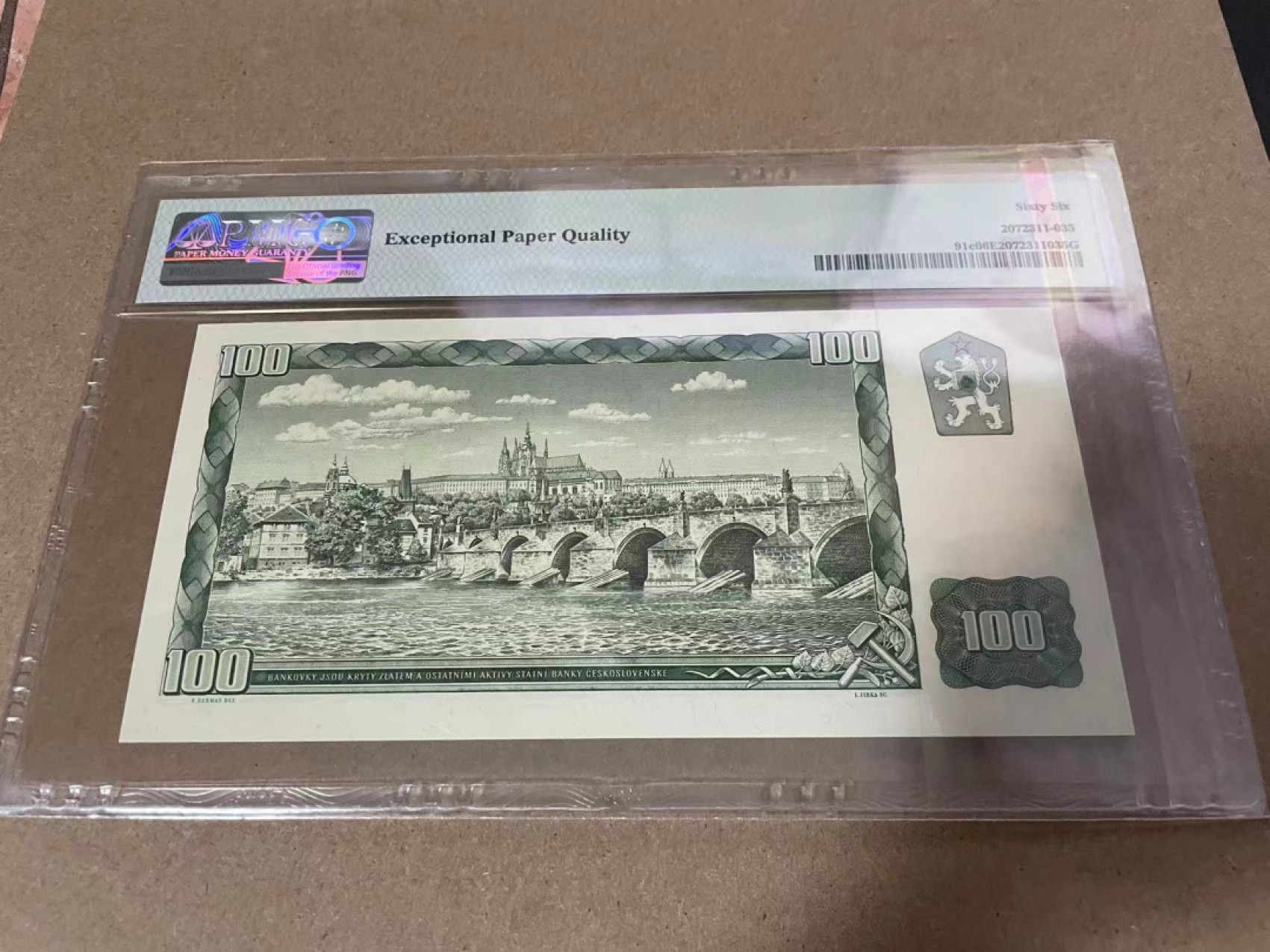 【Blue Auction】✨世界纸币精拍第218期【精】——安彻尔和安娜 捷斯 1961年100克朗 PMG66EPQ 