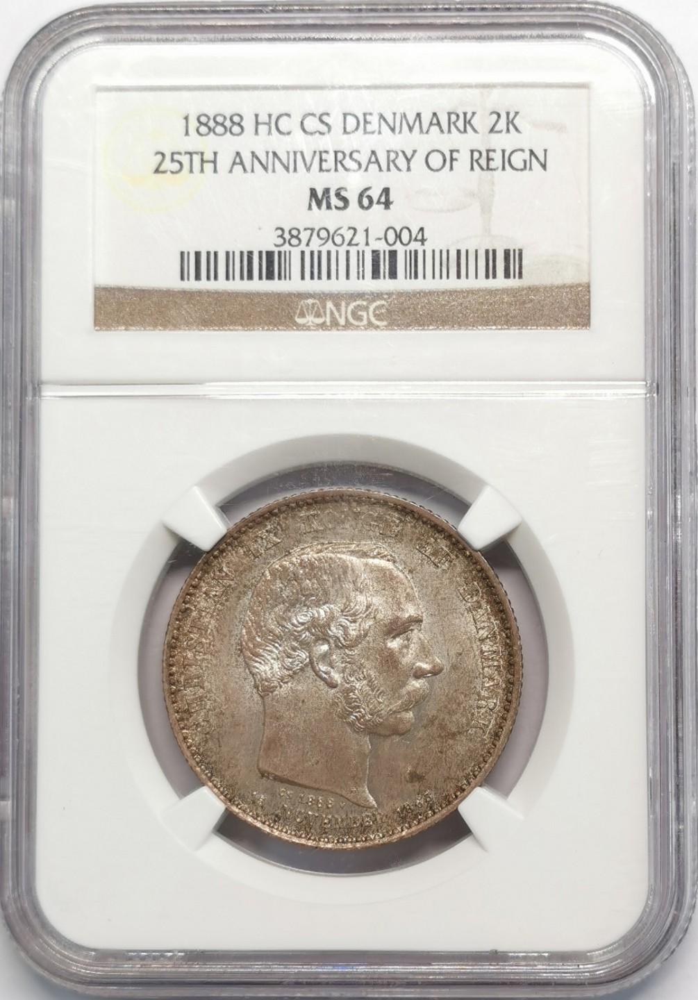 凡希社世界钱币微拍第二百零九期 1888丹麦2克朗纪念银币NGC-MS64