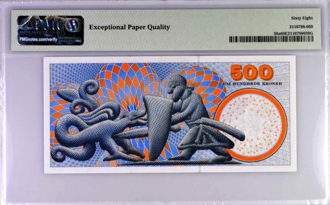 【Blue Auction】✨世界纸币精拍第218期【精】——安彻尔和安娜 【初版A0冠军分】丹麦 浮雕版 1997年500克朗 PMG68EPQ 超高分 罕见