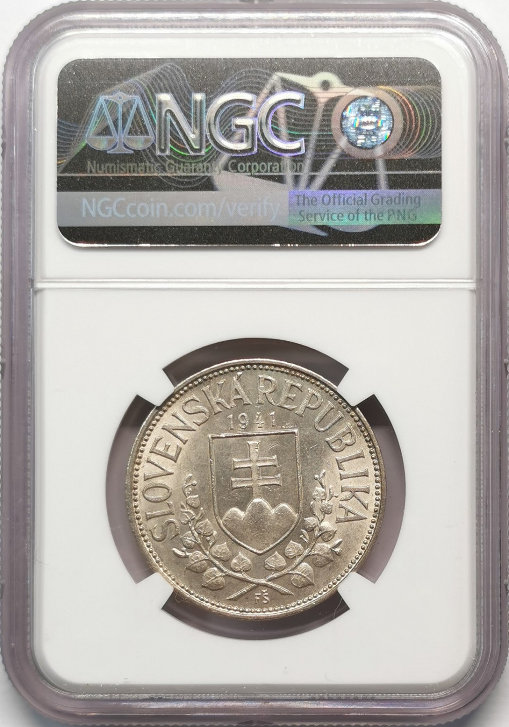 凡希社世界钱币微拍第二百零九期 1941斯洛伐克20克朗纪念银币NGC-MS63