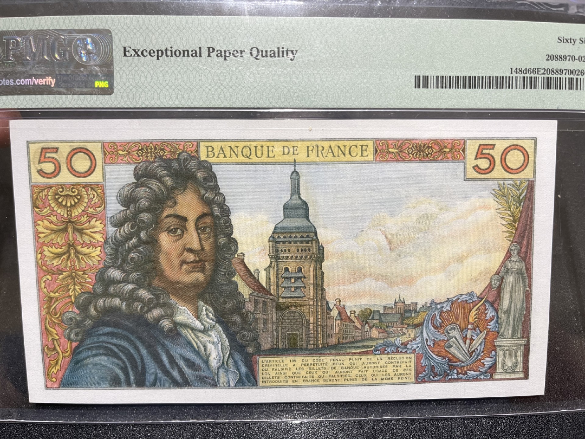 《外钞收藏家》第一百九十八期 1973年法国50法郎 拉辛 无47 PMG66 稀少