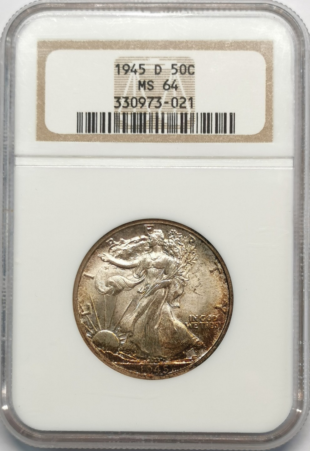 凡希社世界钱币微拍第二百零九期 1945D美国行走半元银币NGC-MS64包浆出色！