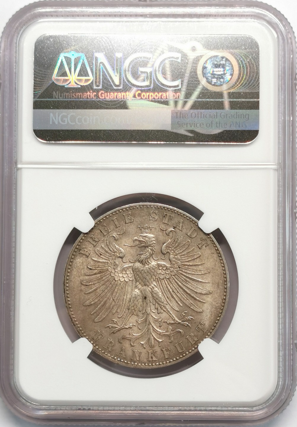 凡希社世界钱币微拍第二百零九期 1862法兰克福射击节纪念泰勒NGC-MS63灰彩！