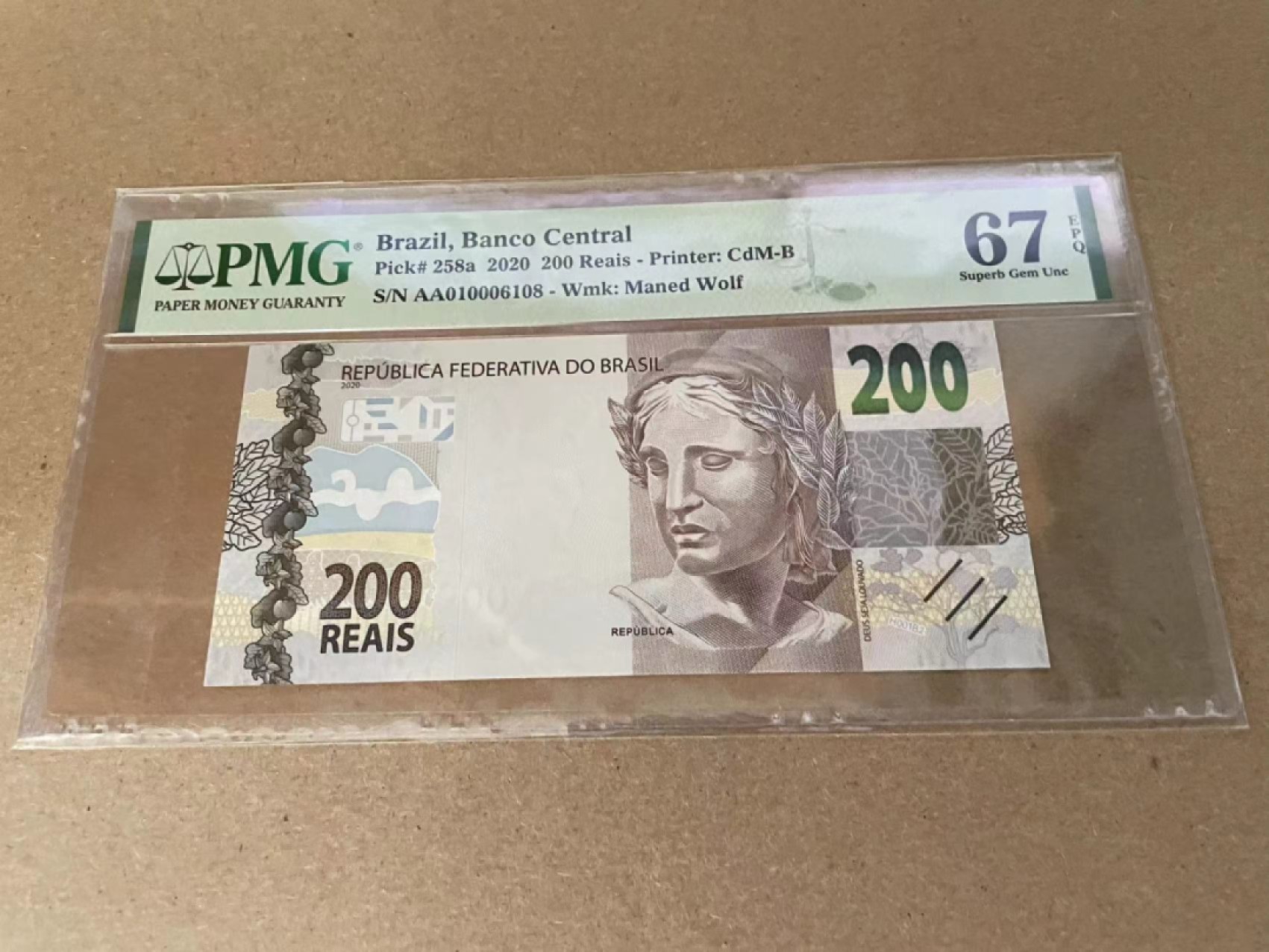 【Blue Auction】✨世界纸币精拍第218期【精】——安彻尔和安娜 【AA冠无47】巴西 2020年200雷亚尔 PMG67EPQ