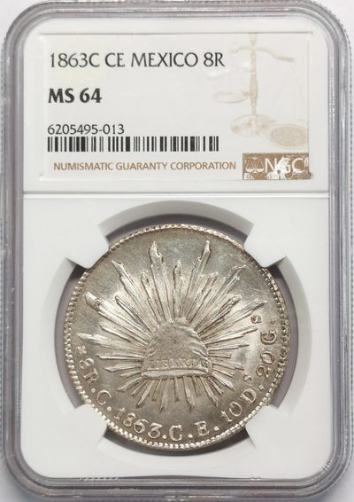 凡希社世界钱币微拍第二百零九期 - 荐！1862CCE墨西哥花边鹰洋NGC-MS64原光收藏级稀见版！