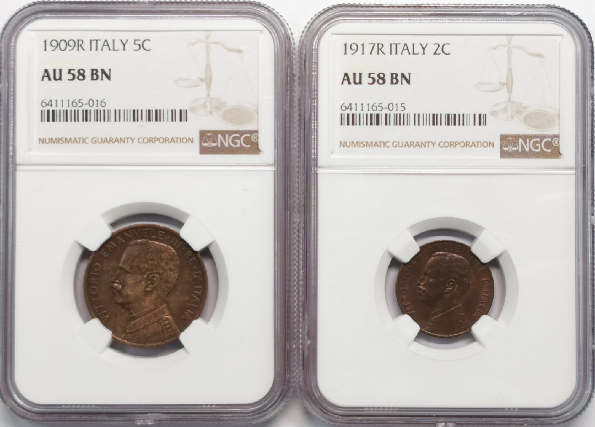 凡希社世界钱币微拍第二百零九期 意大利2分5分一对NGC