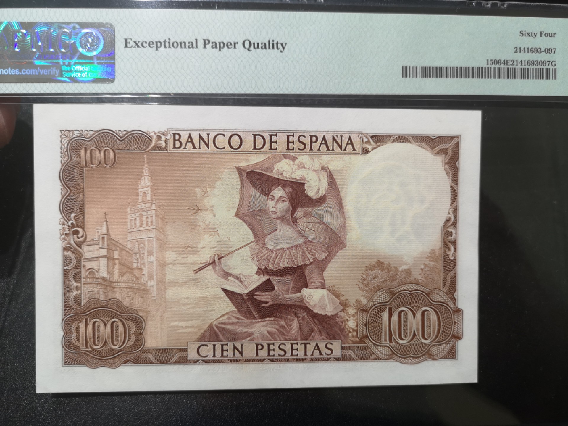 《外钞收藏家》第一百九十八期 1965年西班牙100比塞塔 PMG64E