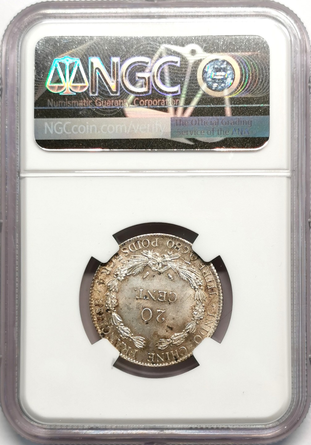 凡希社世界钱币微拍第二百零九期 1937法属印度支那20分NGC-MS64淡彩！