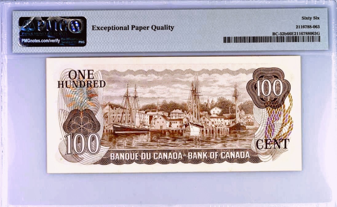 【Blue Auction】✨世界纸币精拍第218期【精】——安彻尔和安娜 【88尾】加拿大 1975年100元 PMG66EPQ 背面港口漂亮
