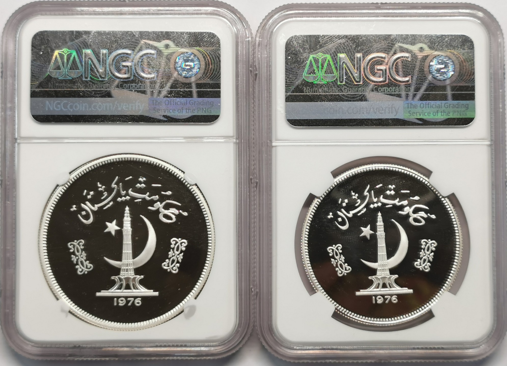 凡希社世界钱币微拍第二百零九期 1976巴基斯坦珍稀动物精铸大银一对NGC-PF68UC