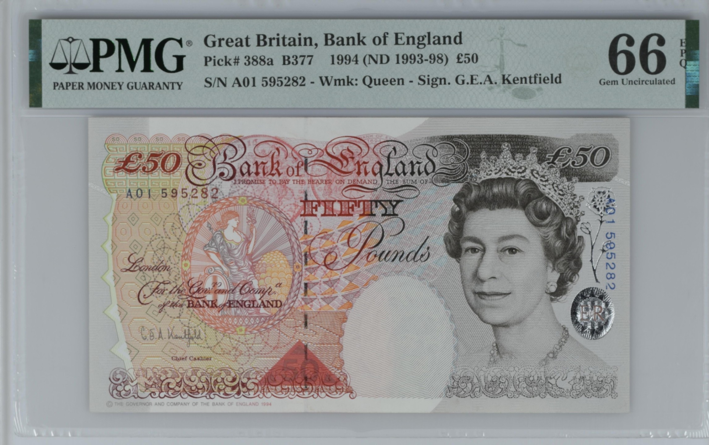 收藏联盟Quantum Auction 第187期拍卖 英国1994年50镑 PMG66 A01首发