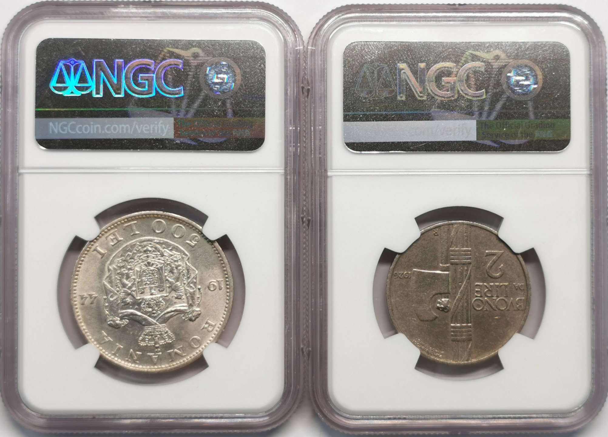 凡希社世界钱币微拍第二百零九期 意大利罗马尼亚一对NGC