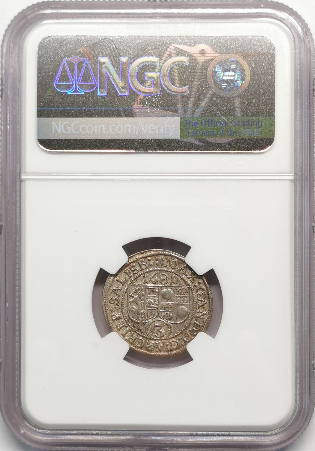 凡希社世界钱币微拍第二百零九期 1681萨尔茨堡3K银辅币NGC-MS61