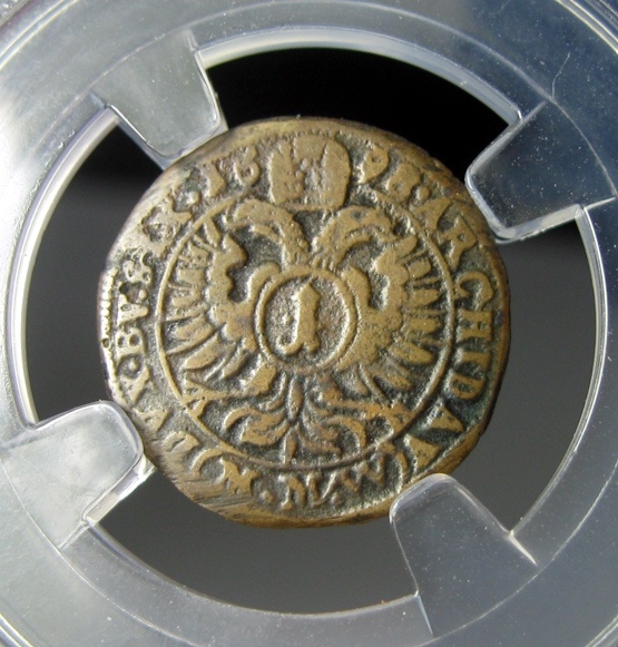 神圣罗马帝国西里西亚铜币1698利奥波德一世,1克鲁泽,15.5mm,0.96g,目录140刀(XF),自打标签盒子R6634kx