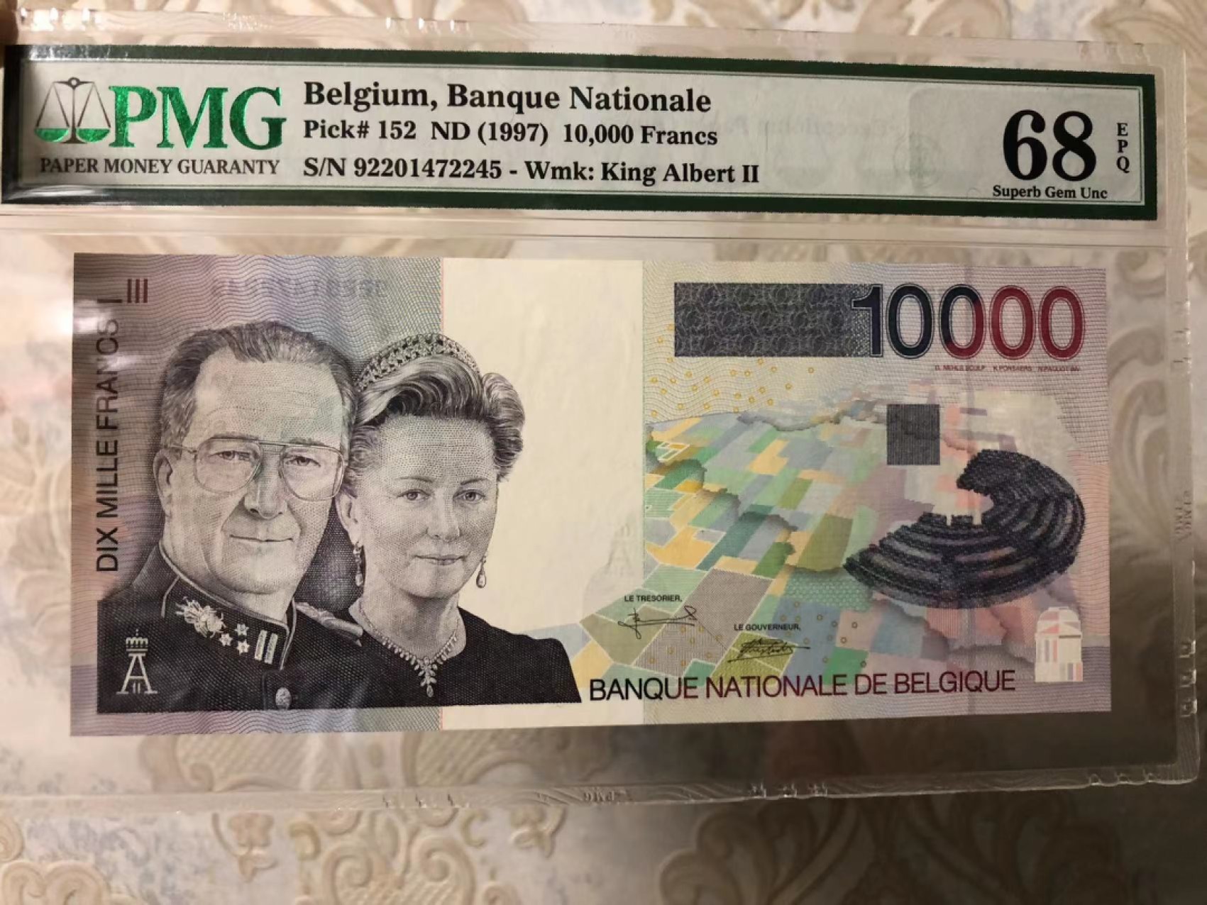 【Blue Auction】✨世界纸币精拍第218期【精】——安彻尔和安娜 【仅1张更高分】比利时 末版 1997年10000法郎 最高值 PMG68EPQ 超高分非常罕见