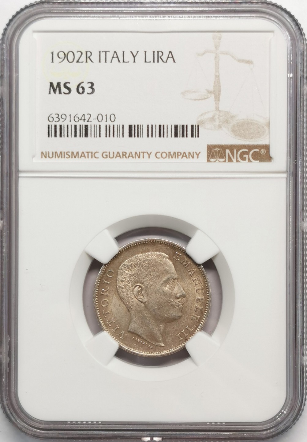 凡希社世界钱币微拍第二百零九期 1902意大利王冠鹰里拉银币NGC-MS63
