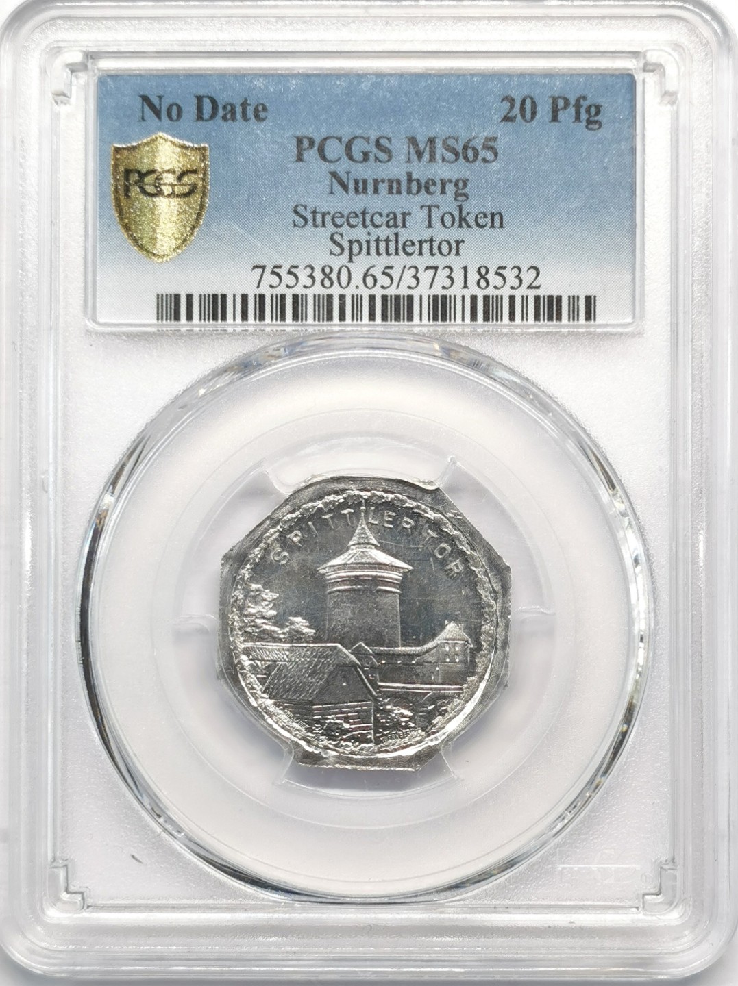 凡希社世界钱币微拍第二百零九期 德国纽伦堡电车20芬尼代用币PCGS-MS65