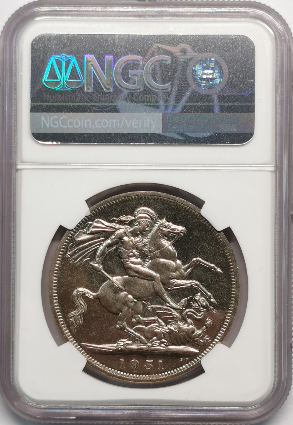 凡希社世界钱币微拍第二百零九期 1951英国乔六马剑镍币NGC-PL63