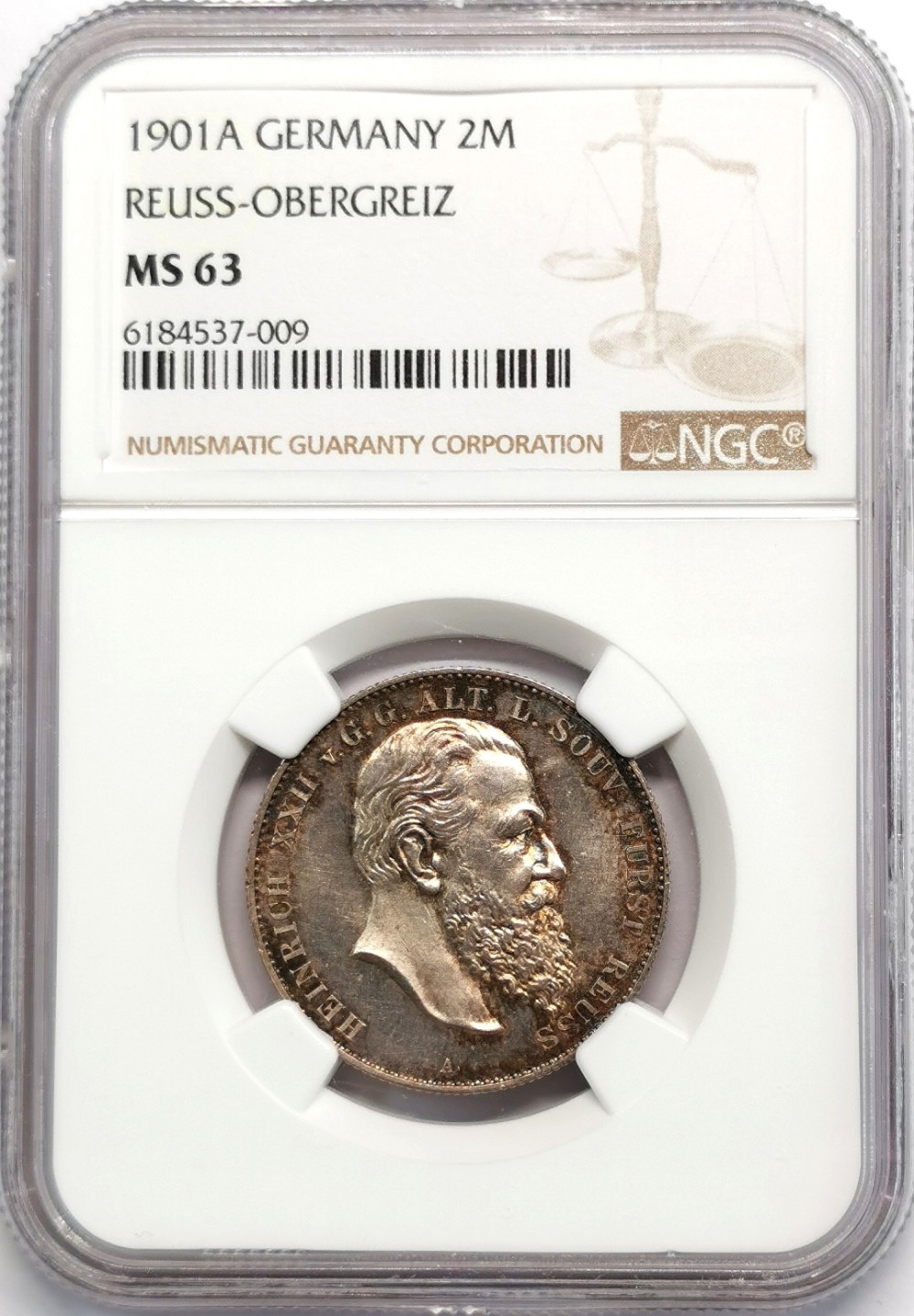 凡希社世界钱币微拍第二百零九期 荐！1901A罗斯-上格莱茨2马克NGC-MS63稀有马克品种！