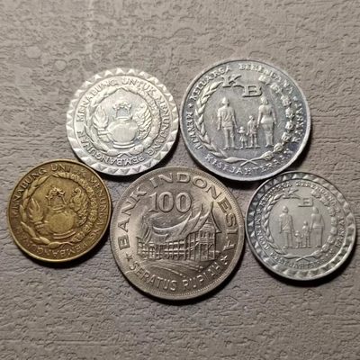 0起1加-纯粹捡漏拍-111场 - 印度尼西亚1974-1979年5枚经济政策纪念币一组