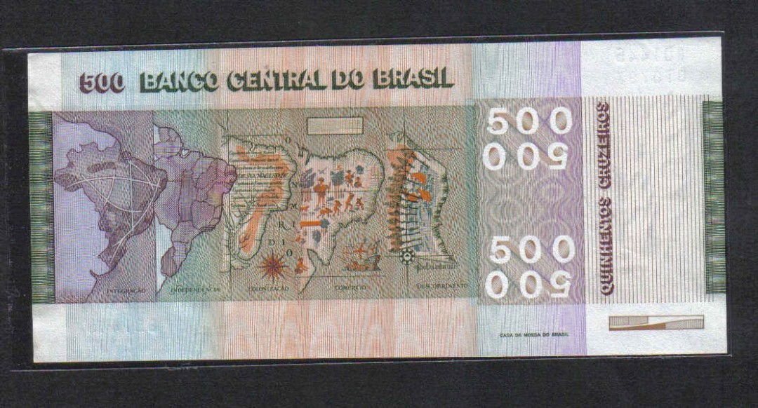 巴西1979年500克鲁塞罗 纪念钞 克劳斯目录P-196A-b 签名19 实物图 UNC   