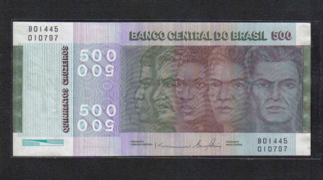 巴西1979年500克鲁塞罗 纪念钞 克劳斯目录P-196A-b 签名19 实物图 UNC   