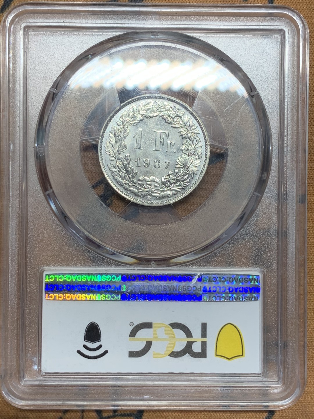 《竞宝斋》第91场-本周日，周一2场连拍（全场不限金额包邮） PCGS-MS66 瑞士 1967年 1法郎 瑞士女神银币 浮雕完整 高点具在 底板良好