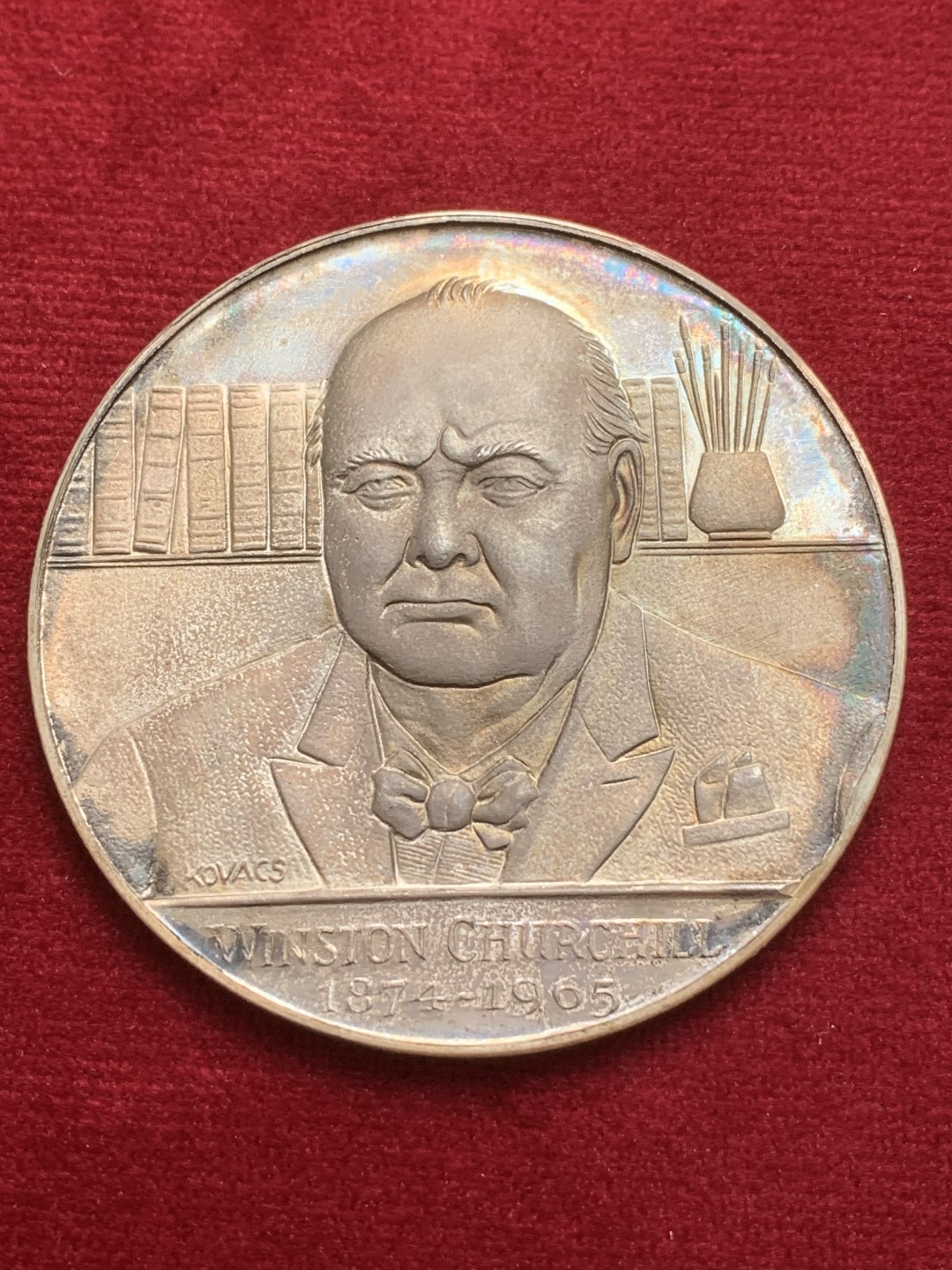 《竞宝斋》第91场-本周日，周一2场连拍（全场不限金额包邮） 原盒英国1965年丘吉尔诞辰纪念大银币五彩BU大型版本82.5克58MM银标高浮雕