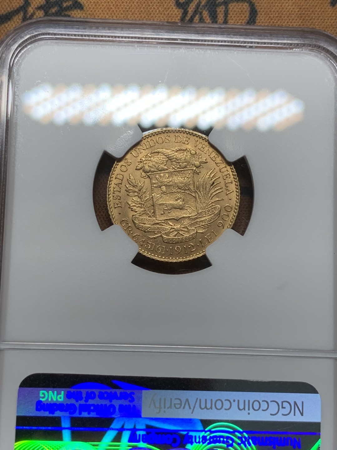 《竞宝斋》第91场-本周日，周一2场连拍（全场不限金额包邮） NGC-MS63 委内瑞拉 1912年 西蒙玻利瓦 20B金币 稀少品种 南美币也是暴涨啊