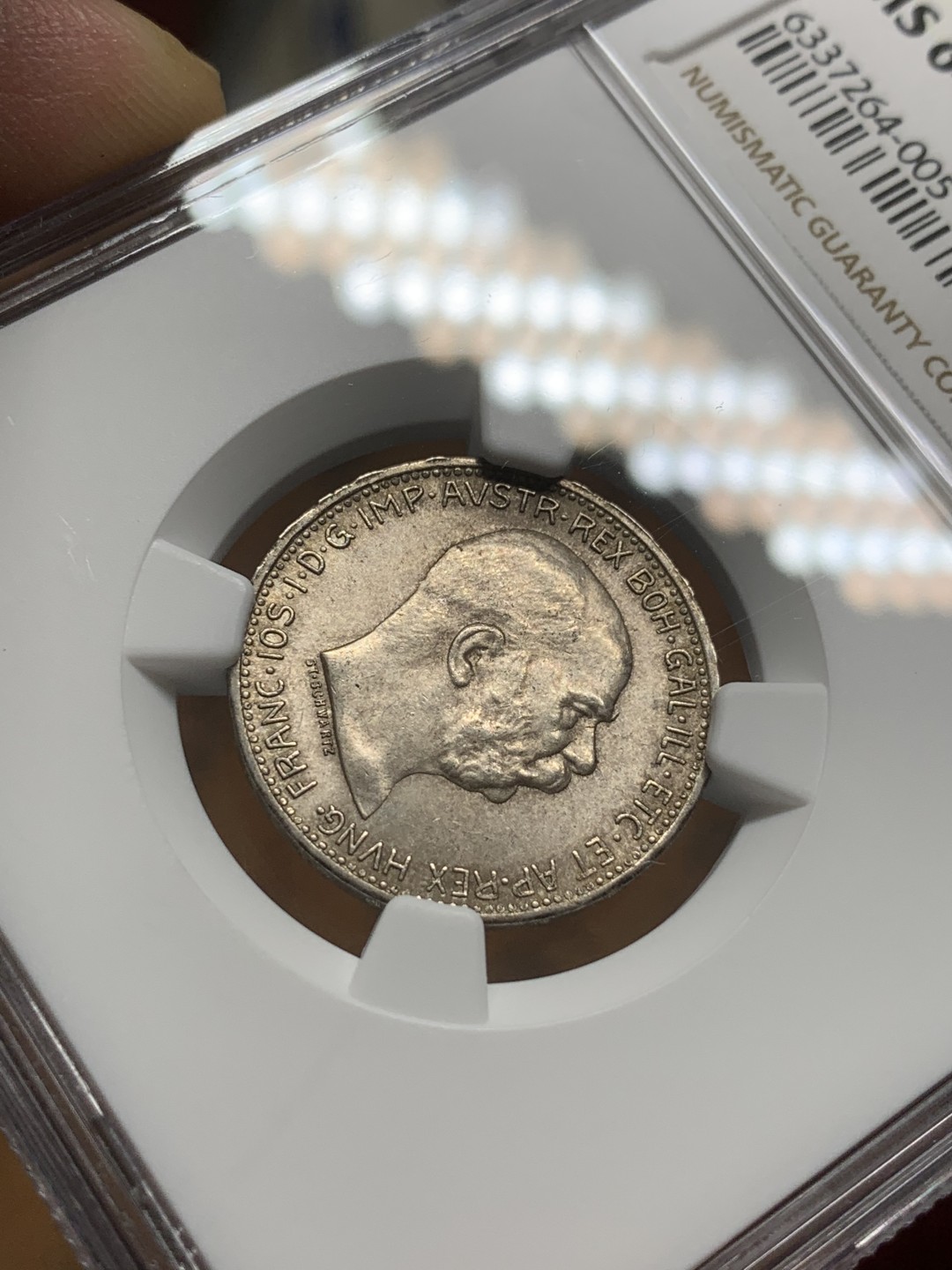 《竞宝斋》第91场-本周日，周一2场连拍（全场不限金额包邮） NGC-MS64 奥地利1915年 佛朗此一世 1克朗银币 顶级品相