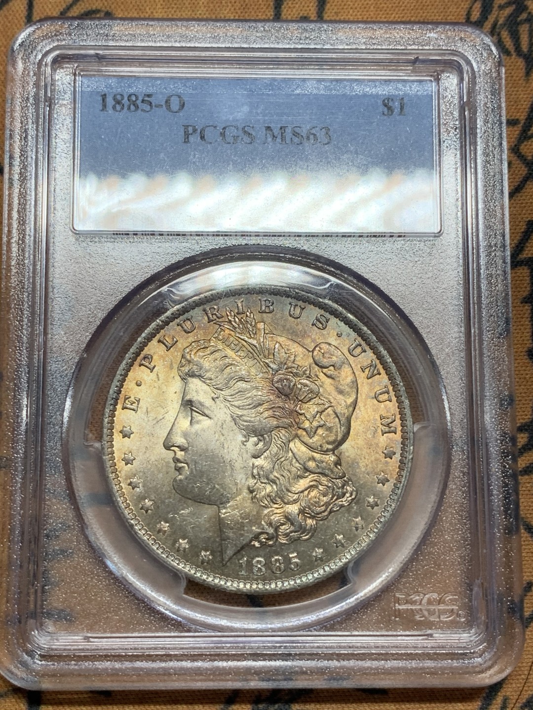 《竞宝斋》第91场-本周日，周一2场连拍（全场不限金额包邮） PCGS-MS63 美国 1885 O版 摩根银币 原味五彩好品