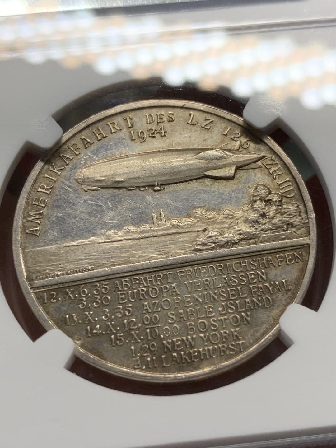 《竞宝斋》第91场-本周日，周一2场连拍（全场不限金额包邮） NGC-MS61 德国1924齐柏林飞艇纪念 银章