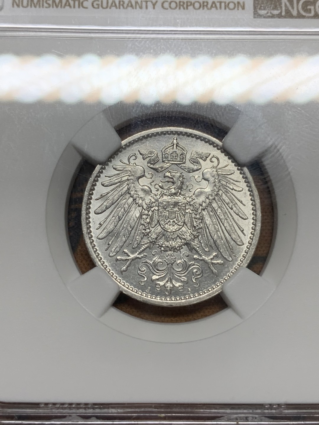 《竞宝斋》第91场-本周日，周一2场连拍（全场不限金额包邮） NGC-MS61 德国 1915年 A版 长翅鹰 1马克 银币