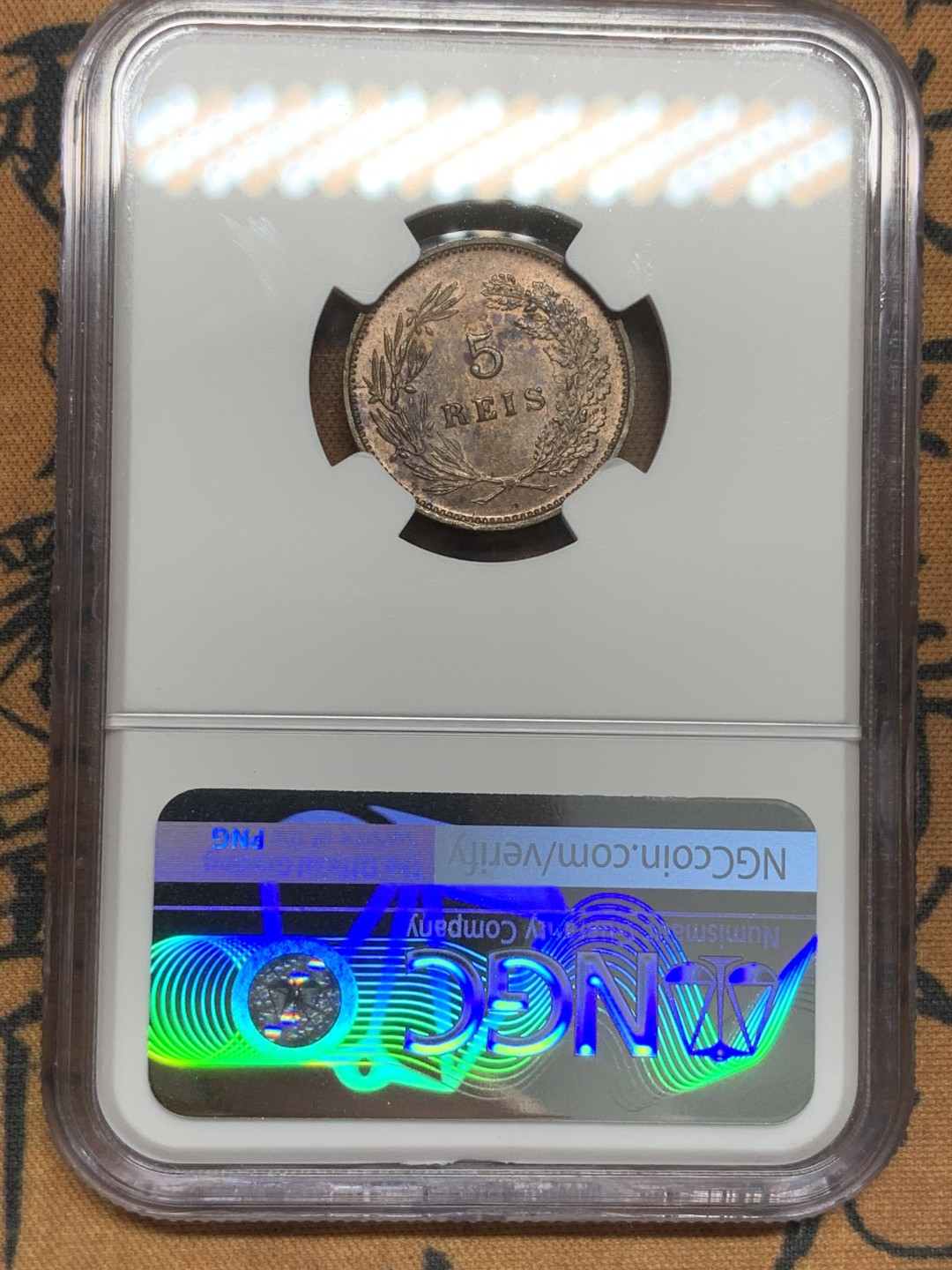 《竞宝斋》第91场-本周日，周一2场连拍（全场不限金额包邮） NGC MS63BN 葡萄牙1906年5瑞斯铜币