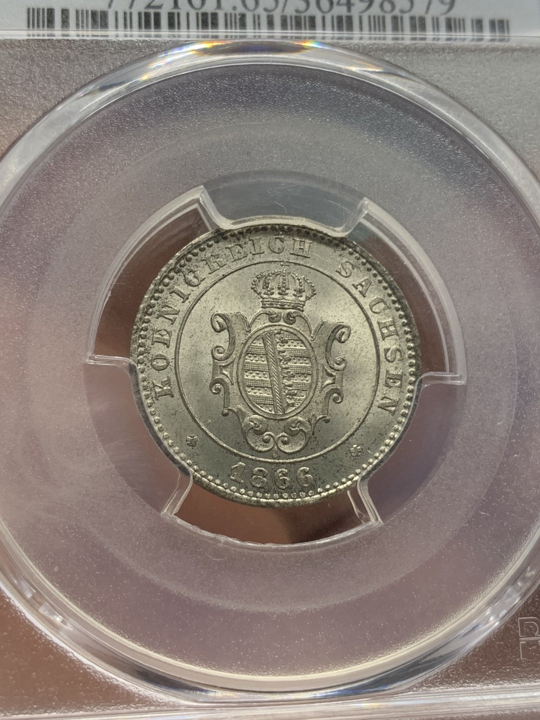 《竞宝斋》第91场-本周日，周一2场连拍（全场不限金额包邮） PCGS-MS65 德国萨克森1866年2格罗申 银币，顶级品相