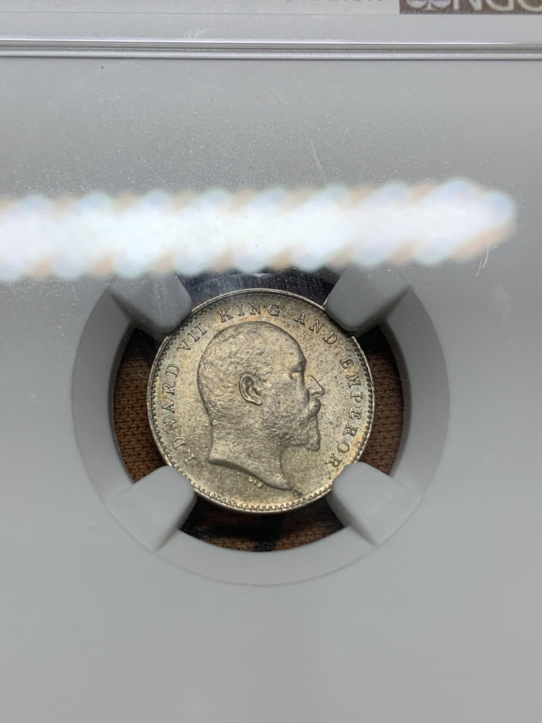 《竞宝斋》第91场-本周日，周一2场连拍（全场不限金额包邮） NGC-MS64 印度 爱七 1910年2安娜 银币 非常少见