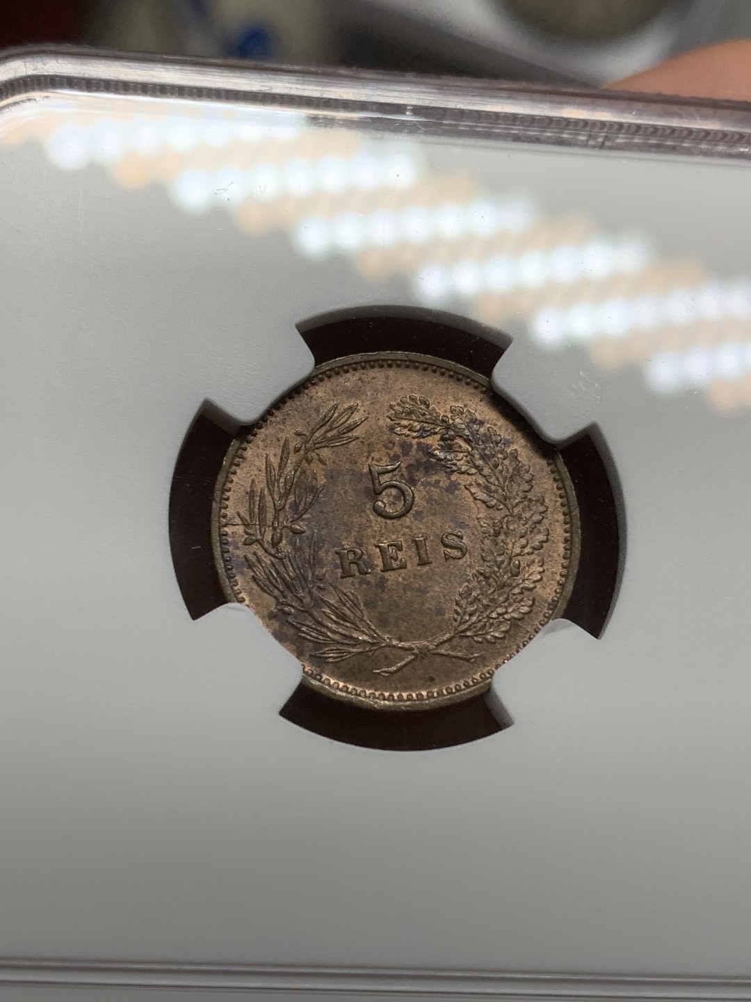 《竞宝斋》第91场-本周日，周一2场连拍（全场不限金额包邮） NGC MS63BN 葡萄牙1906年5瑞斯铜币