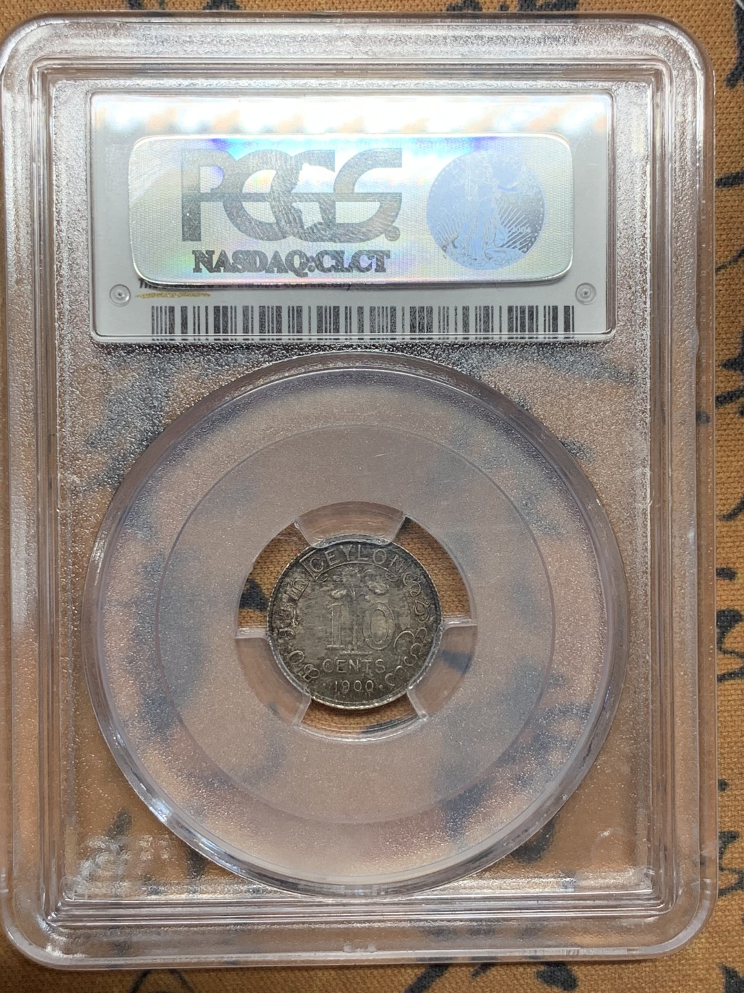 《竞宝斋》第91场-本周日，周一2场连拍（全场不限金额包邮） NGC-MS64 1900年锡兰10 分 银币，酱黑包浆