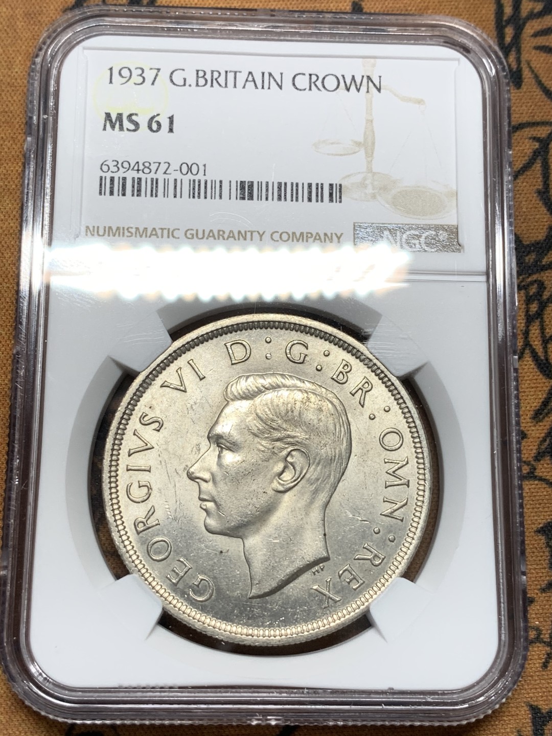 《竞宝斋》第91场-本周日，周一2场连拍（全场不限金额包邮） NGC-MS61 英国 1937年乔治六世一克朗银币 转光好品