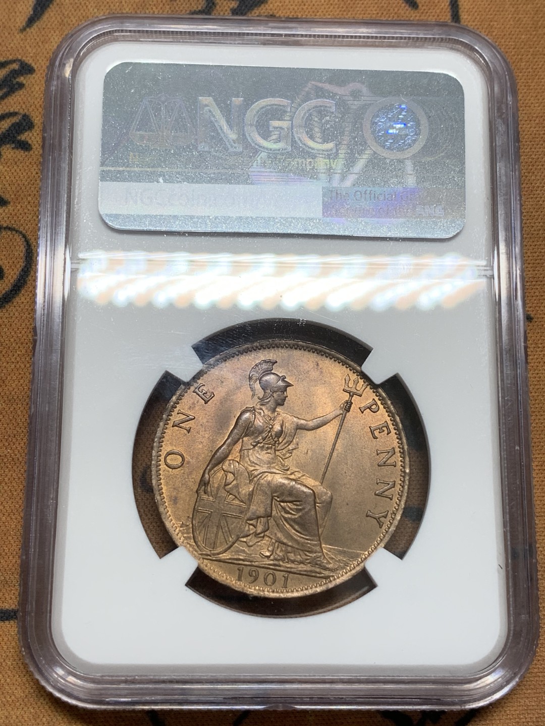 《竞宝斋》第91场-本周日，周一2场连拍（全场不限金额包邮） NGC MS 64RB 1901年英国维多利亚1便士 铜币 高分