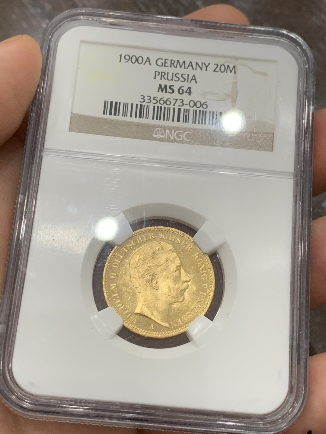 《竞宝斋》第91场-本周日，周一2场连拍（全场不限金额包邮） NGC MS64 德国 普鲁士威廉二世 1900年 20马克金币 7.96克 难得高分 值得拥有