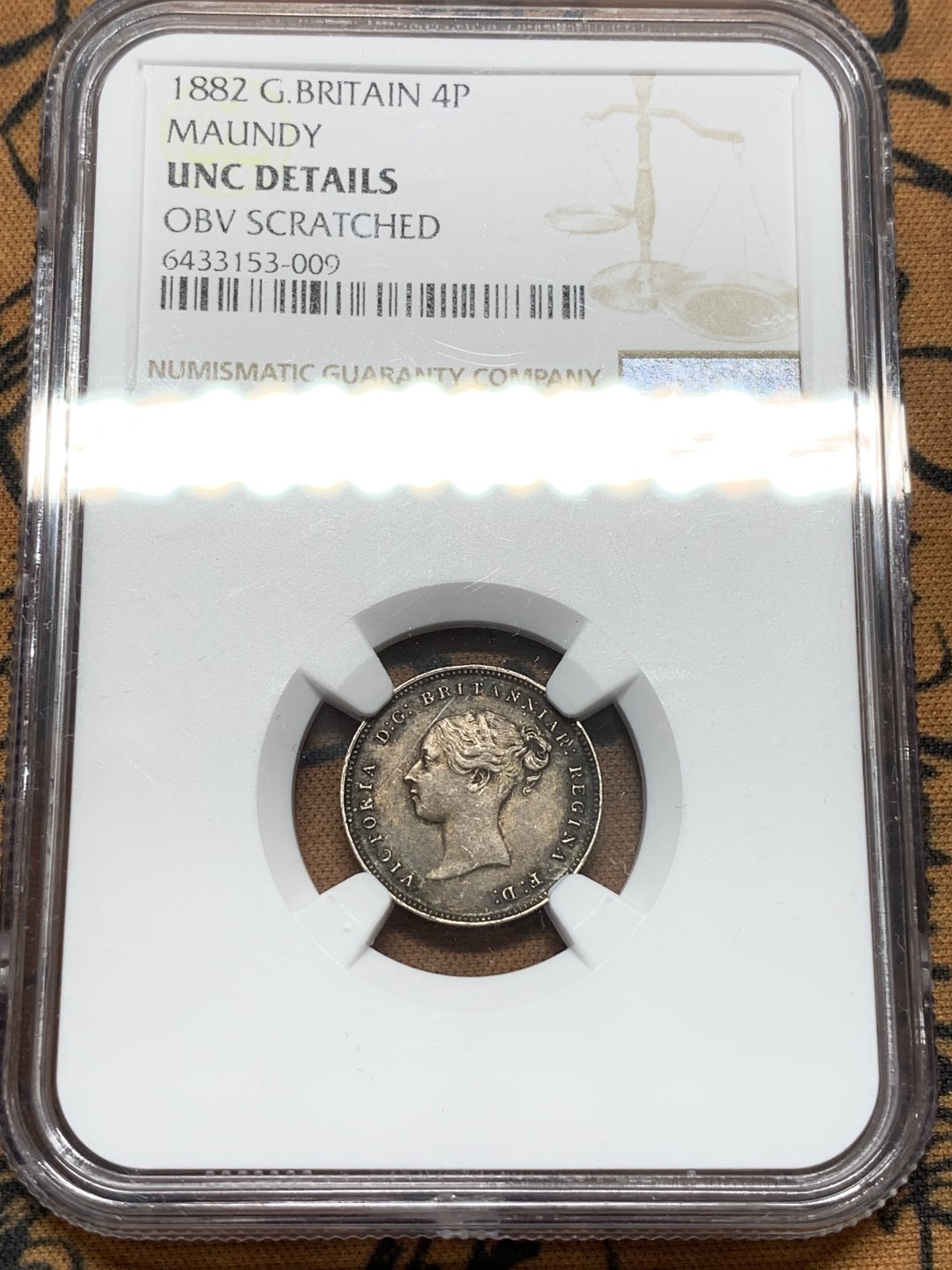 《竞宝斋》第91场-本周日，周一2场连拍（全场不限金额包邮） NGC-UNC 英国 1882年 维多利亚 濯足节 4便士银币 仅有4146枚铸量